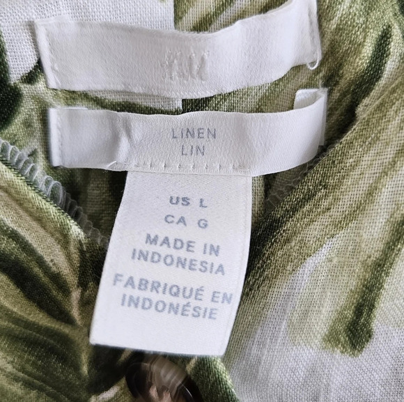 H&M linen button front palm  print camisole green white large NWOT - Picture 7 of 10